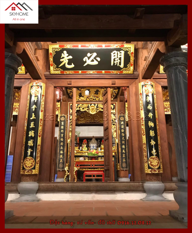 Hoành phi gỗ phòng thờ chữ KHAI TẤT TIÊN